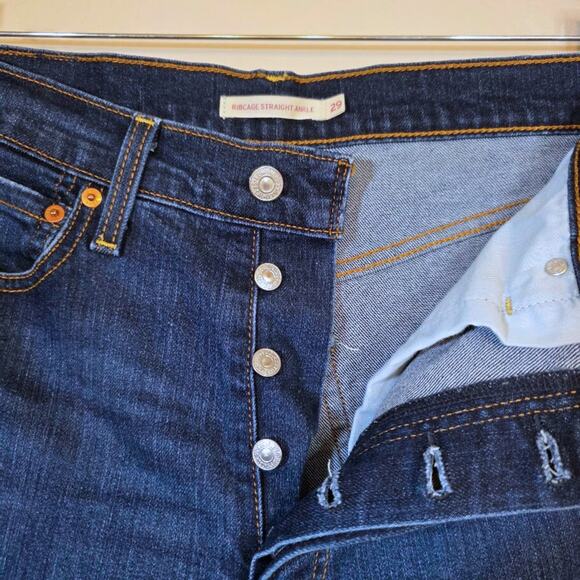 Levi's Ribcage Straight Ankle Jeans W29 L27 High Rise Button Fly Denim - Picture 7 of 9
